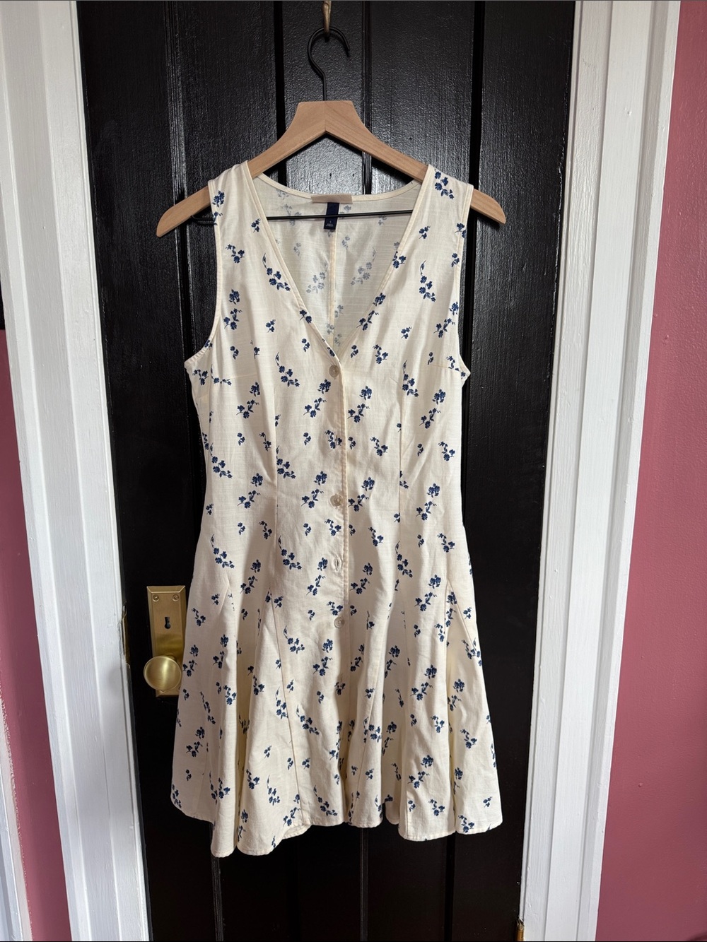 Universal Thread Cream Mini Dress with Navy Floral Motif